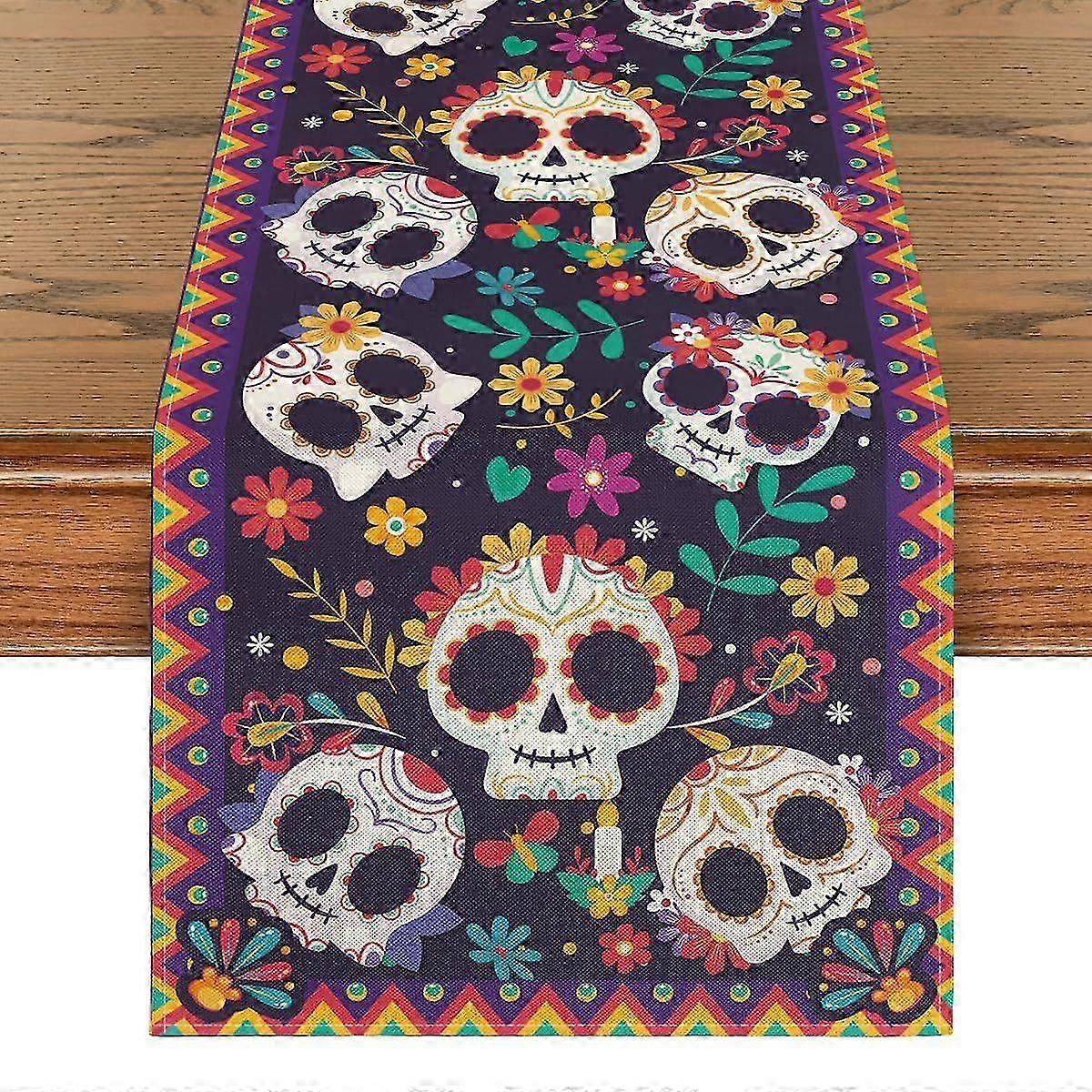 Linen Sugar Skull Table Flag