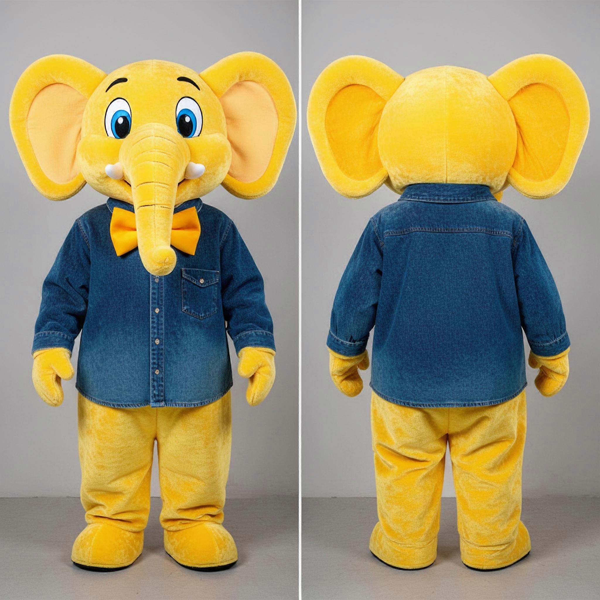 MASTICOT Yellow Fluffy Friendly Elephant Mascot