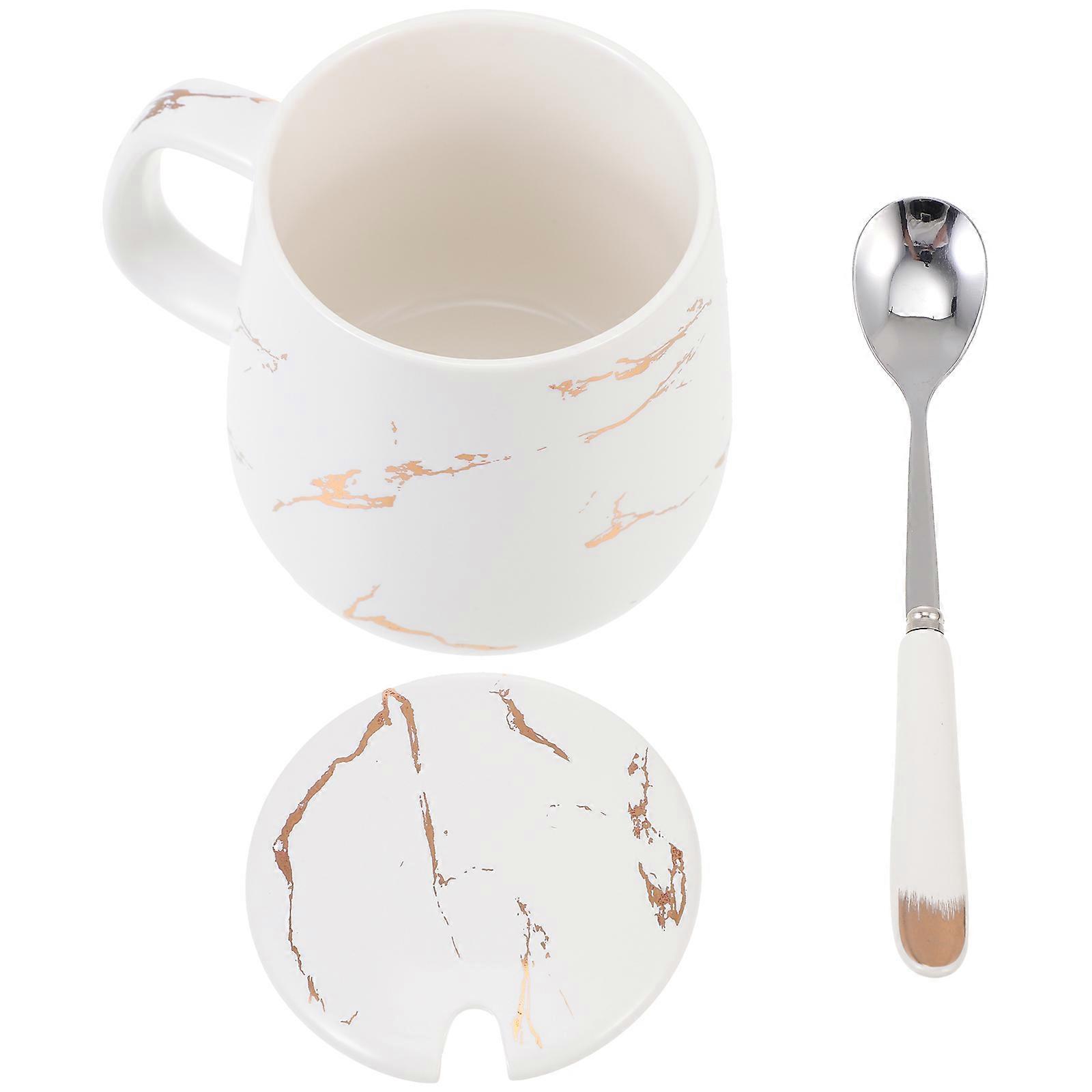 Marbling Pattern Ceramic Coffee Mug for Drinking 1Set with Spoon Accessory
