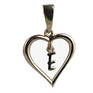 9ct Gold 18x18mm heart Pendant with a hanging Initial E