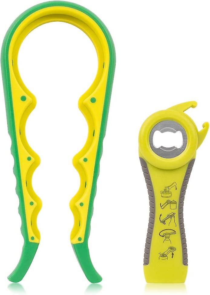 4-in-1 Can Opener For The Elderly With Arthritis, 5-in-1 Can Opener For People With Weak Hands, Multifunctional Non-slip Bottle Opener (green &yellow)
