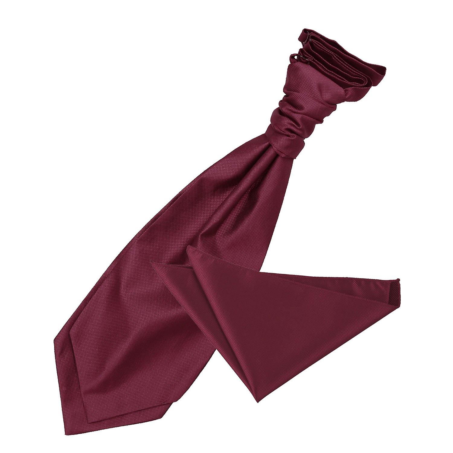 Burgundy Solid Check Wedding Cravat and Pocket Square Set