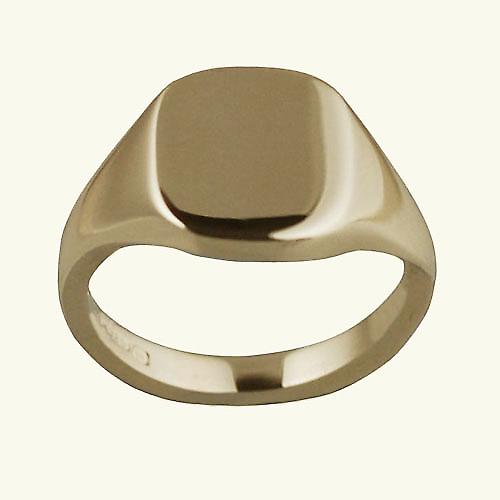 9ct Gold 12x10mm solid plain cushion Signet Ring Size S
