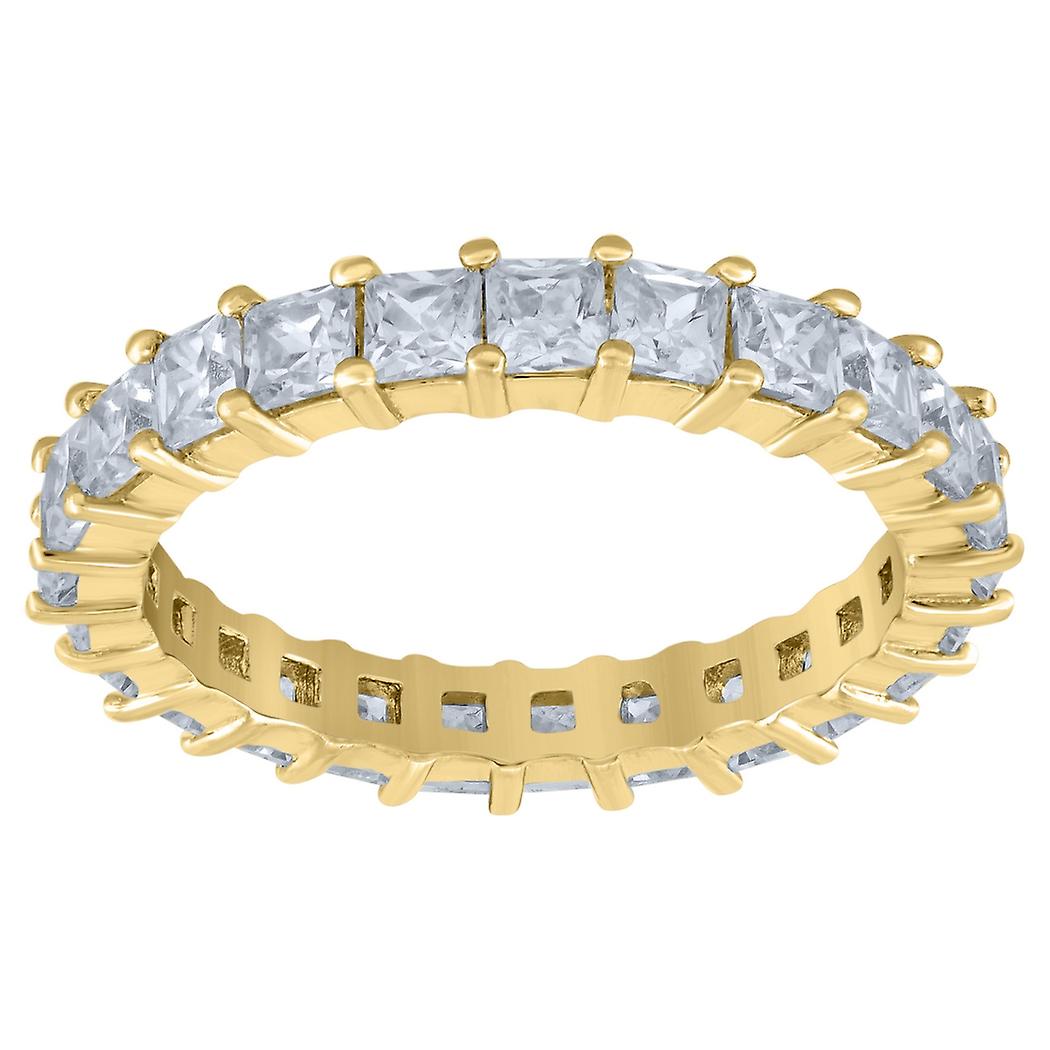 925 Sterling Silver Yellow tone Womens Princess cut CZ Single Row Stackable Engagement Ring 2.5mm Si-Stackable-Ring for