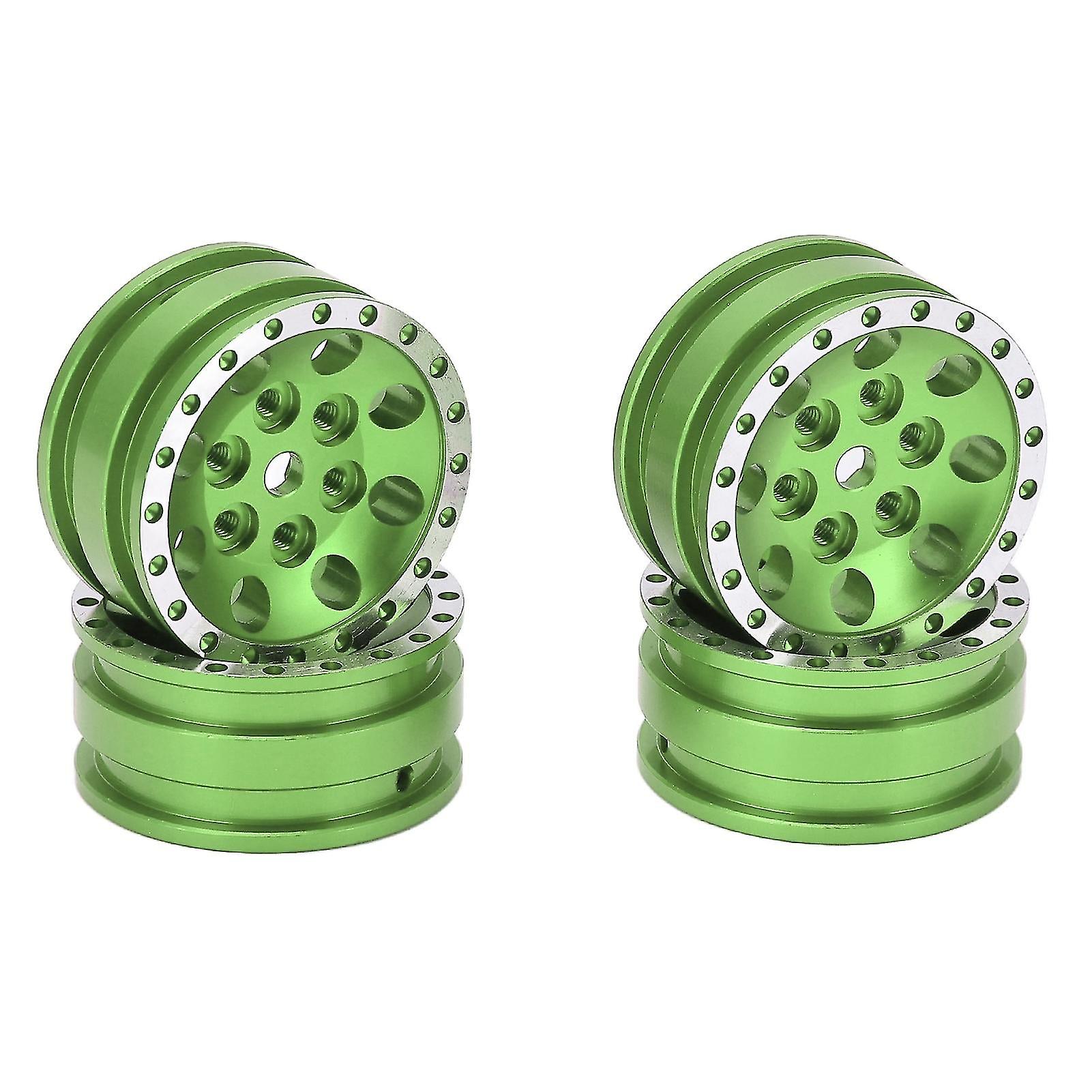4Pcs Metal 8 Round Hole Wheel Hub Rims For Axial Scx24 1/24 Remote Control Climbing Cargreen