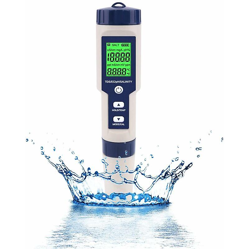 5-in-1 Electronic PH Meter,Measuring Ph & TDS & EC Salinity & Temperature Water Quality Tester,LCD Display and Reading Accuracy,for Drinking Water, A