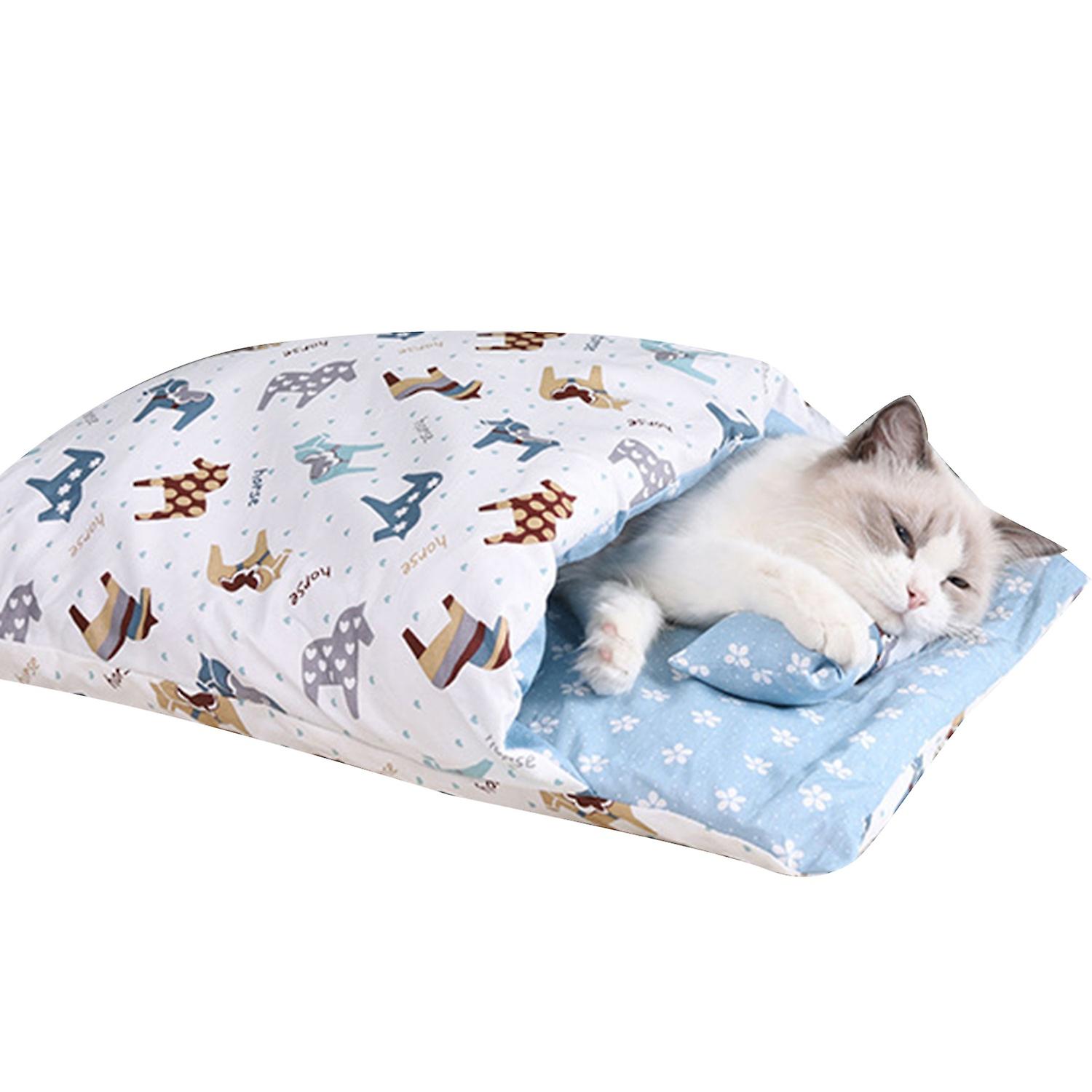 ZHOUBA Cartoon Print Cat Sleeping Bag Removable Cattery Warm Kennel Nest Pet Supplies