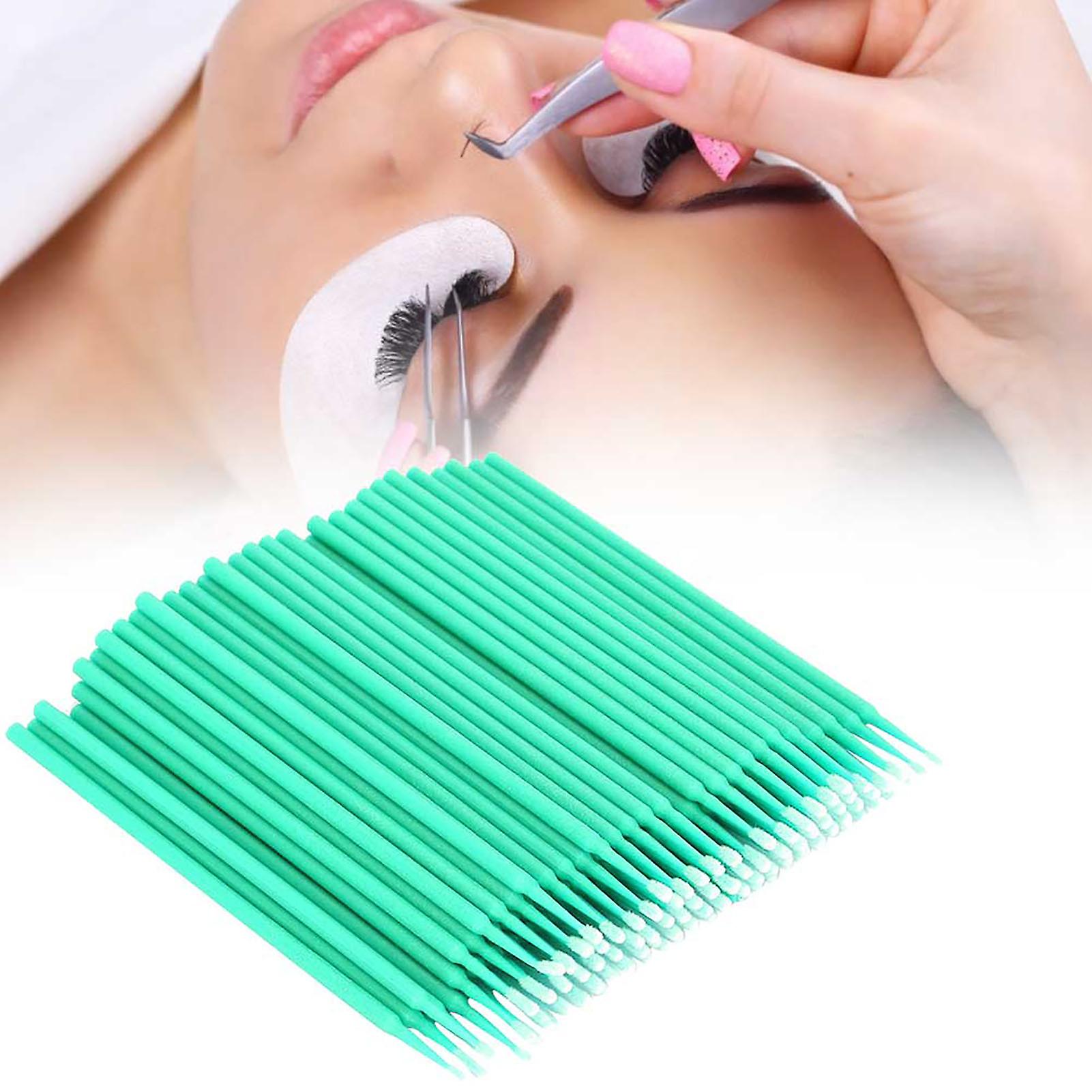 200pcs Grafted Eyelash Swab Cotton Swab Stick Micro Applicators Makeup BrushGreen 
