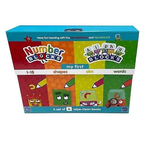 Numerolohkot ja alfalohkot Ensimmäiset numerot ja kirjaimet Sarja 4 Wipeclean-kirjaa Sweet Cherry Publishingilta Pehmeäkantinen kirja