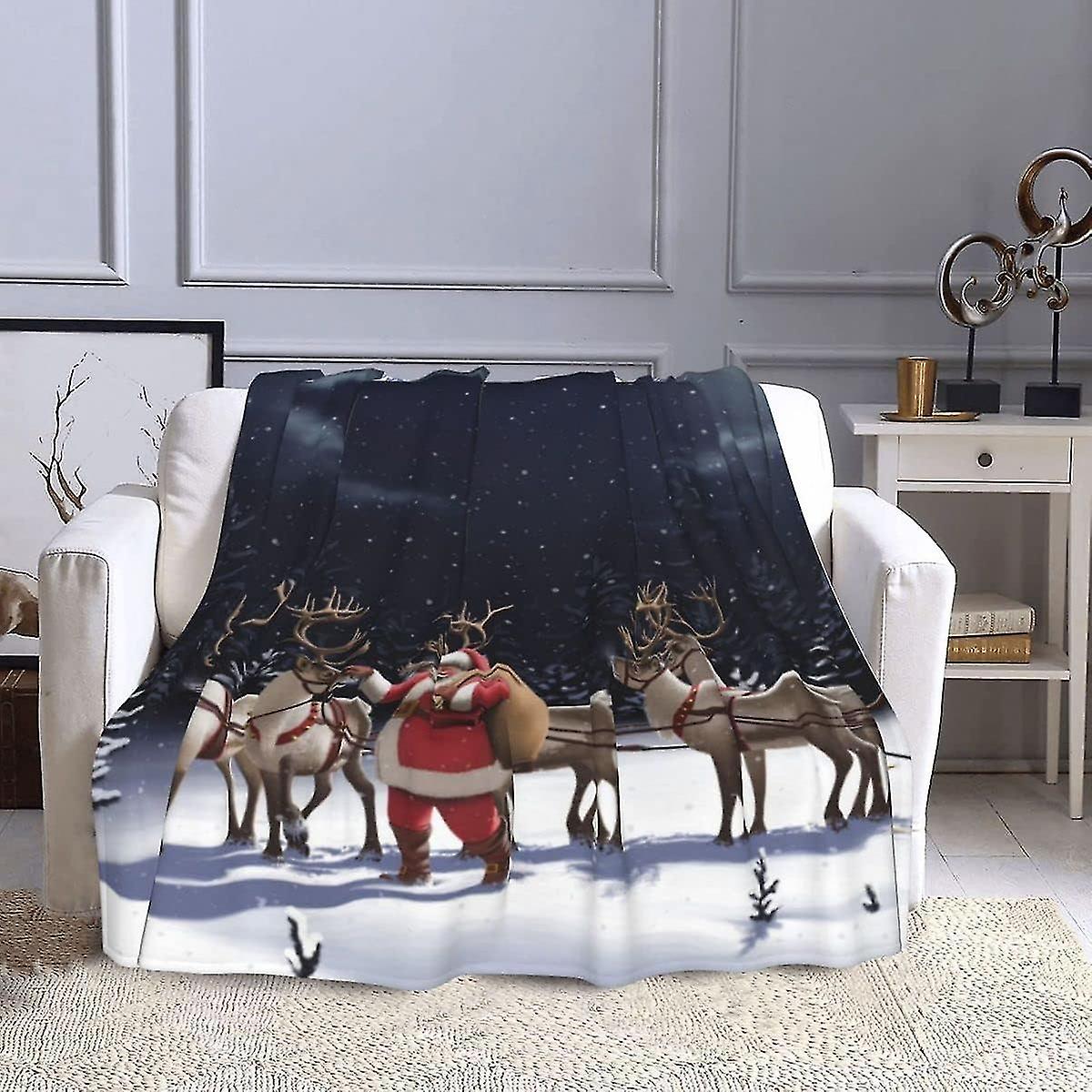 Santa Claus Blanket, Christmas Deer Pattern Blanket, 3d Pattern Blanket, Suitable For Travel, Picnic, Bedroom