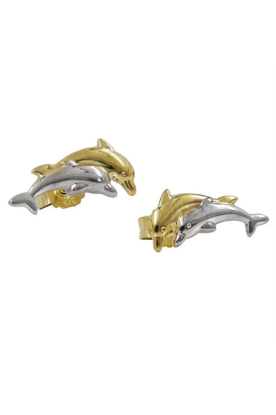 Stud Earrings Dolphin Couple Two Tone 9k Gold - Gl430707