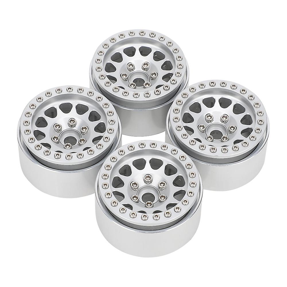 4Pcs 1:10 RC Crawler Car Metal Wheel Hub Car Tire Fit for Axial SCX10 / SCX10II / 90046 / 90047Silver