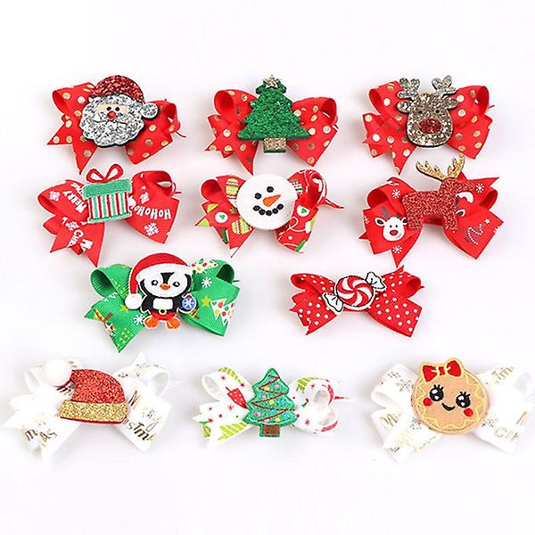 Glitter Tree Santa Deer Hat Snowman Bowknot Hair Clips (Random Pattern)3Pcs