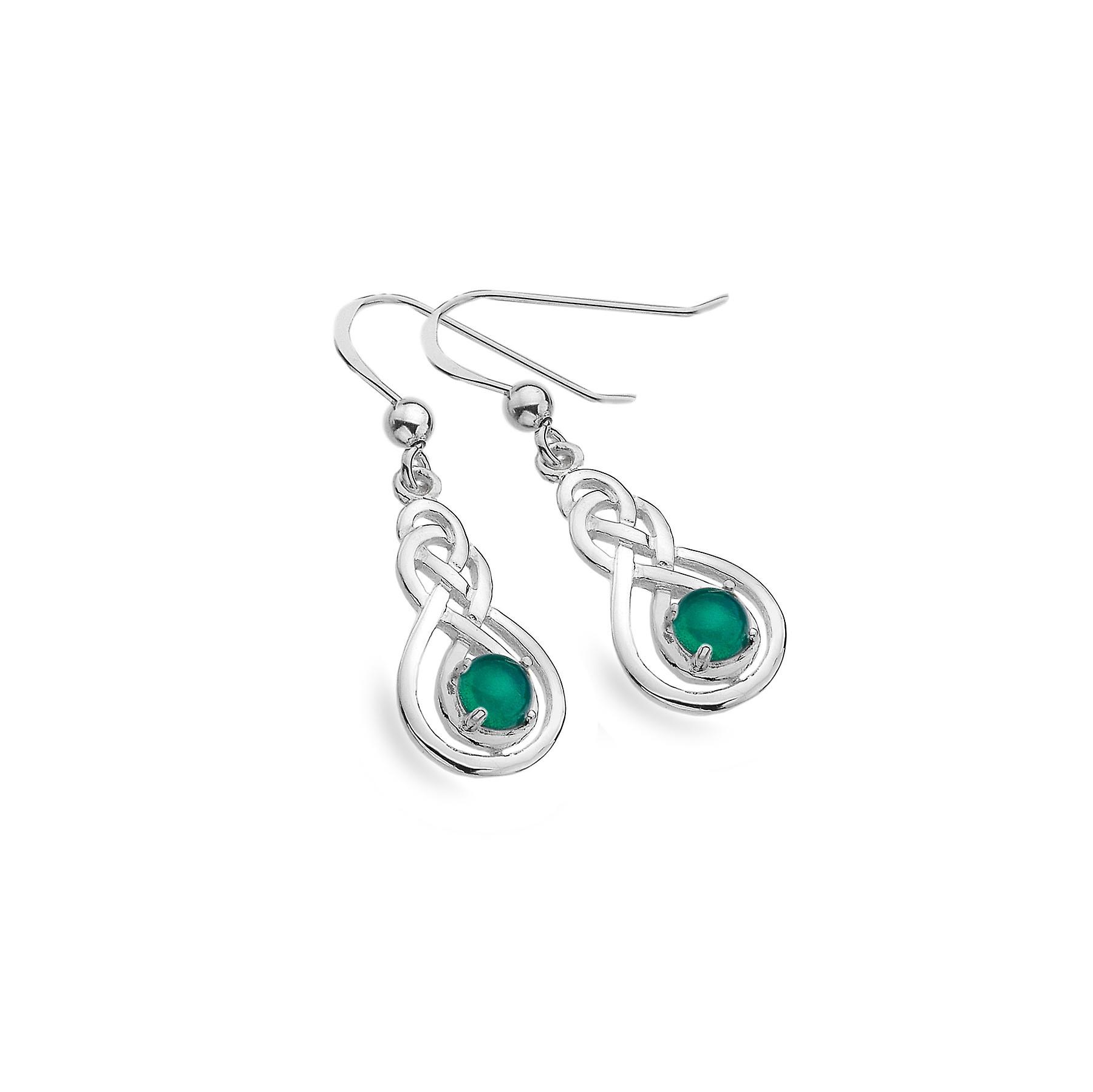 Sterling Silver Earrings - Celtic Double Knot + Green Agate