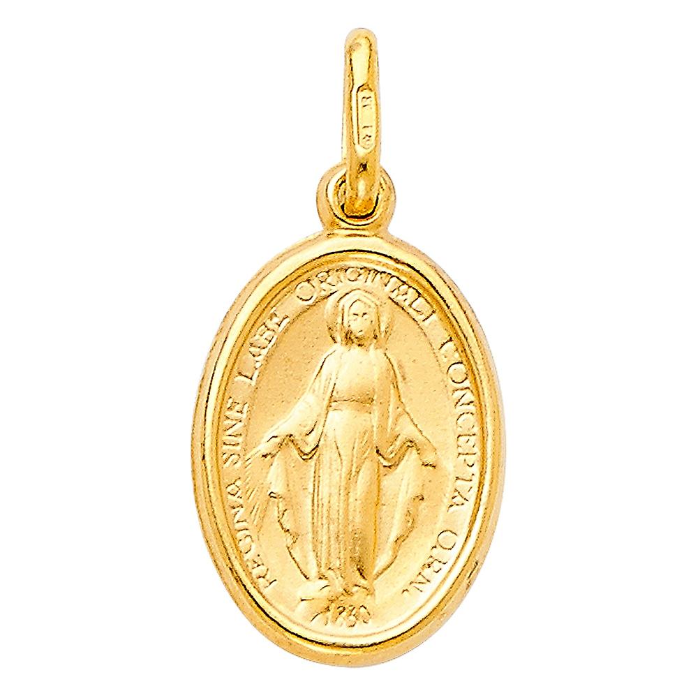 14Kイエローゴールドバージンメアリーメダル11x16mmペンダントネックレス-女性用ペンダント - .9グラム