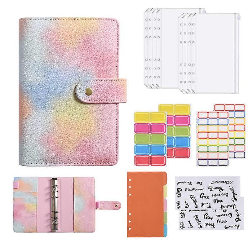 A6 Tie Dye Color Change Color Loose-Leaf Notebook With 8pcs Zip Pocket, Binder Budget Planner Organizer BaoPeng