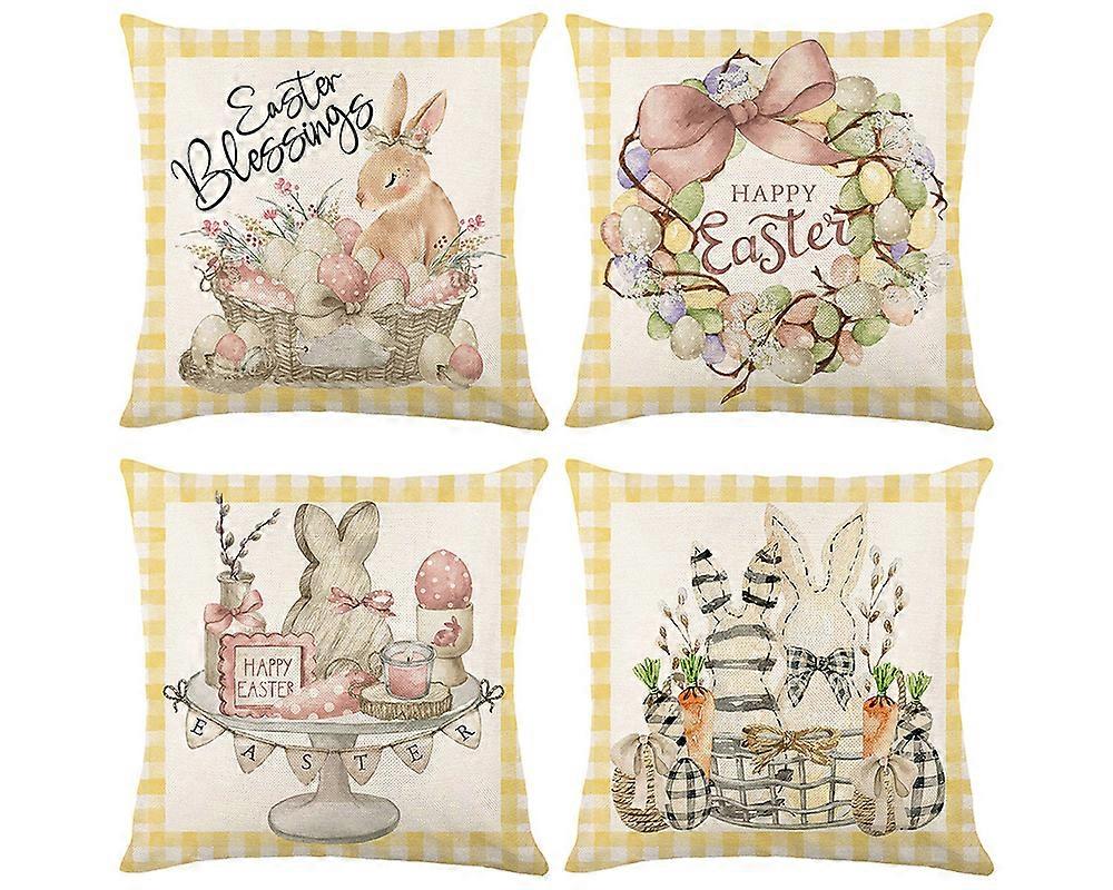 Easter Pillow Covers 18x18 Set of 4 Easter Decorations for Spring Farmhouse Pillows Easter Decorative (18 * 18inch)