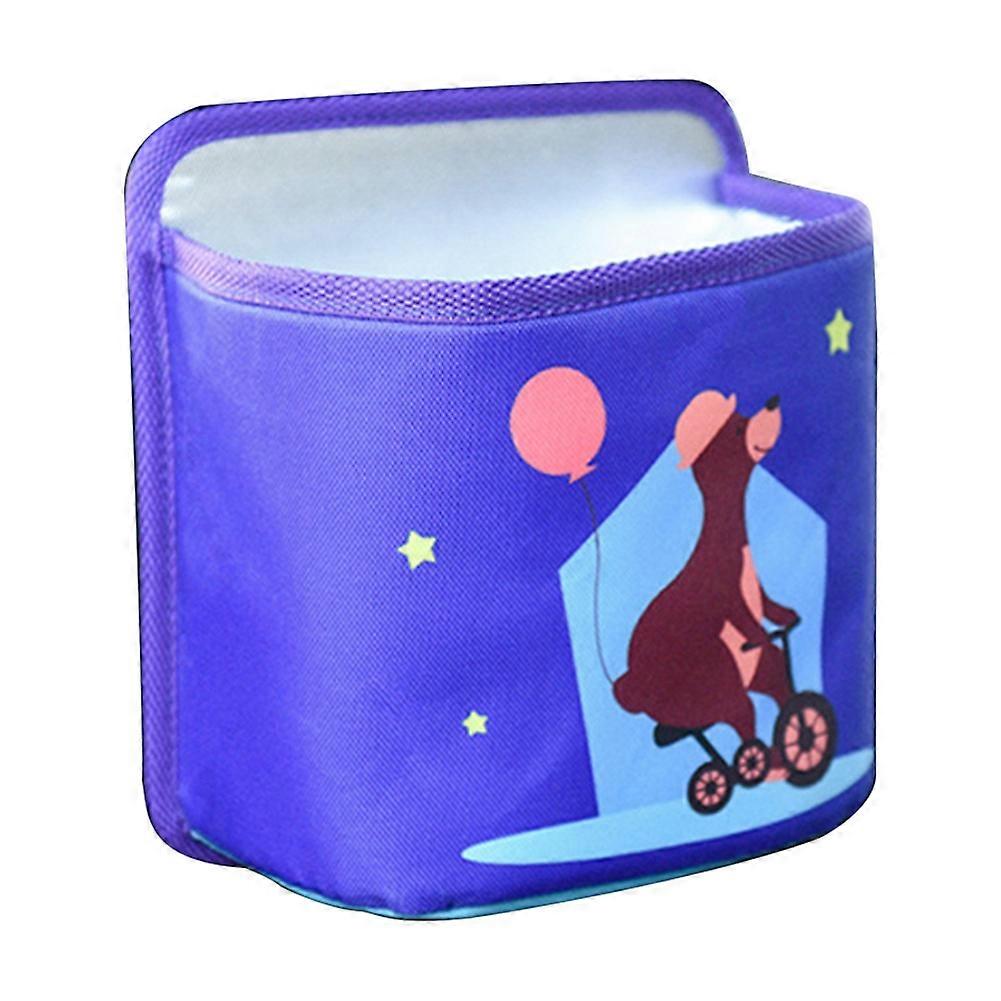 Car Portable Multi-functional Cartoon Hanging Garbage Can Storage Box (Purple Bear)