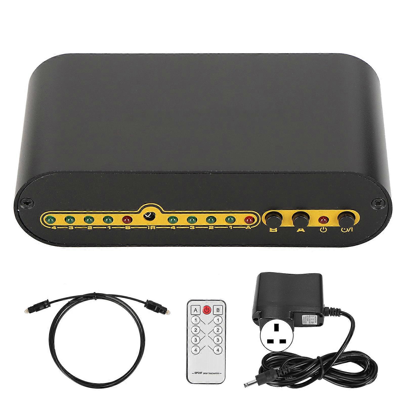 Spdif Digital Optical Audio Matrix 4x2 Switch Switcher Splitter With Remote Control 100-240v Uk Plug