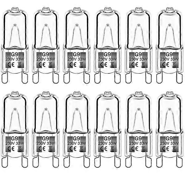 Lot de 12 ampoules halogènes G9 33 W 230 V 2 800 K Blanc chaud 380 lm Capsule transparente Ampoules halogènes à intensité variable Sans flash ni scintillement