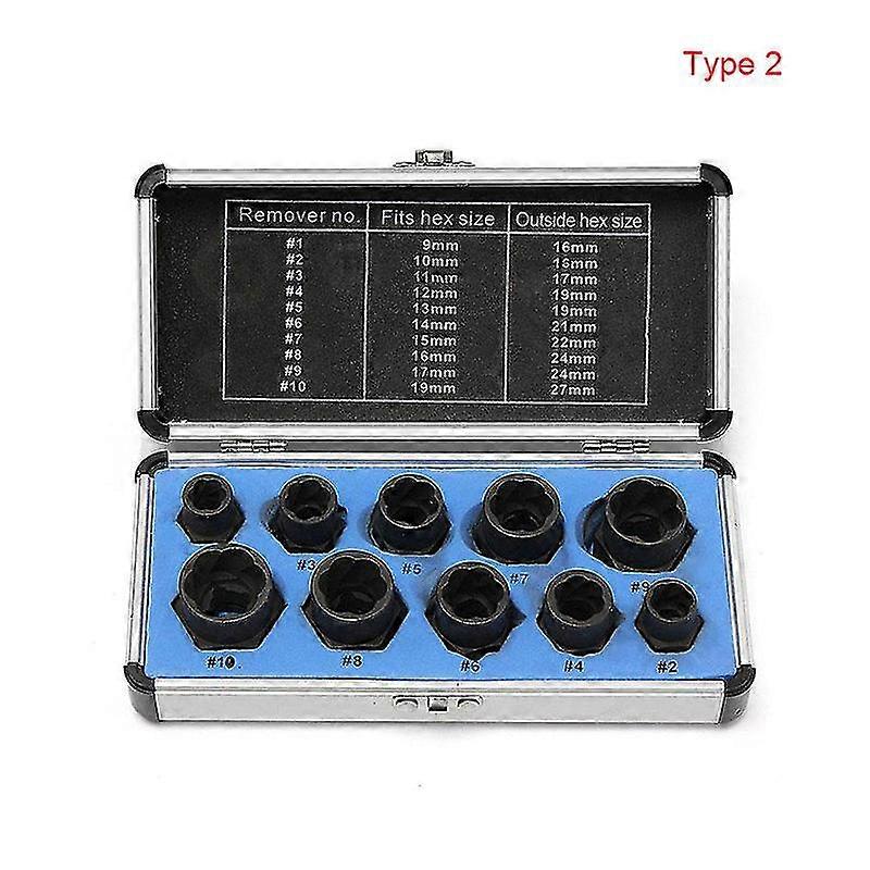 10pcs Cased Damaged Bolt Nut Screw Remover Extractor Removal Set Nut Removal Socket Tool