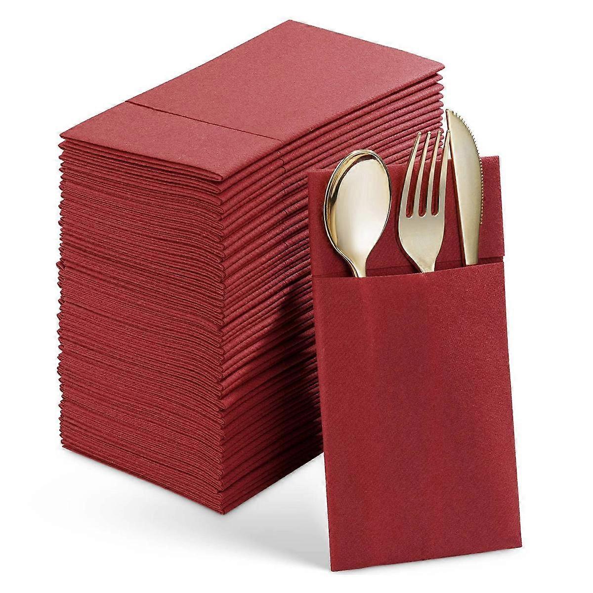50PCS Disposable Dinner Napkins with Built-in Flatware Pocket,Prefolded Cloth Like Paper Napkins fo