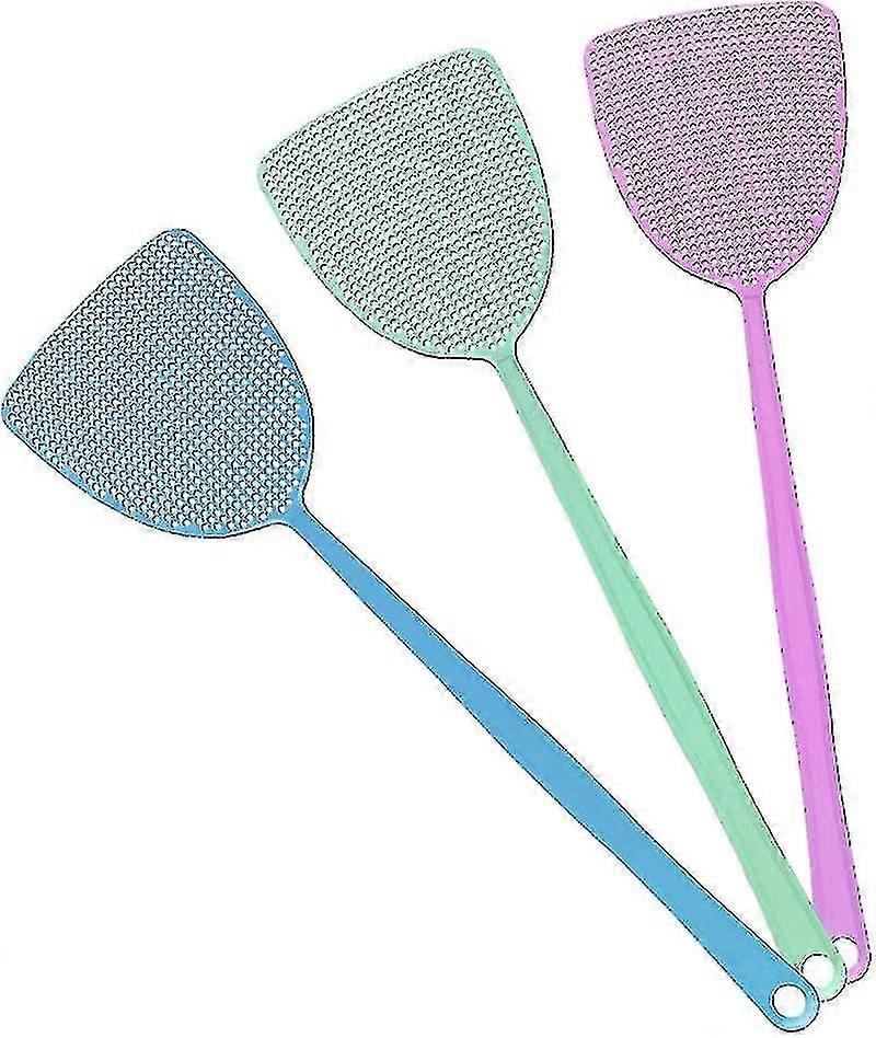 Fly Swatter, Large Manual Pest Control, Colorful Durable Long Plastic Handle Home Helper (3-pack)
