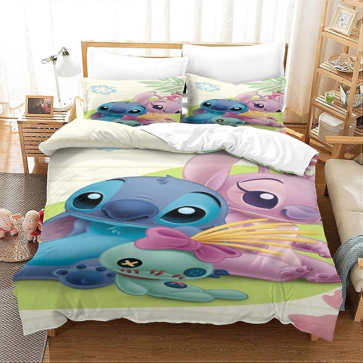 Stitch Bedding Set for Anime Characters with Pillowcases, Lilo & Stitch Duvet Cover with Zipper Closure, M