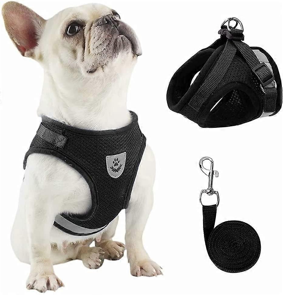 Dog Harness And Leash, Interior Reflective Adjustable Breathable Jacket, Soft Mesh Padded