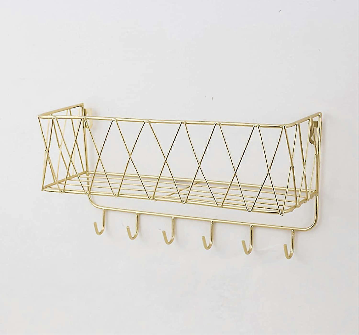 Wall Shelf Floating Shelf With Metal Grid,wall Shelf With Hooks