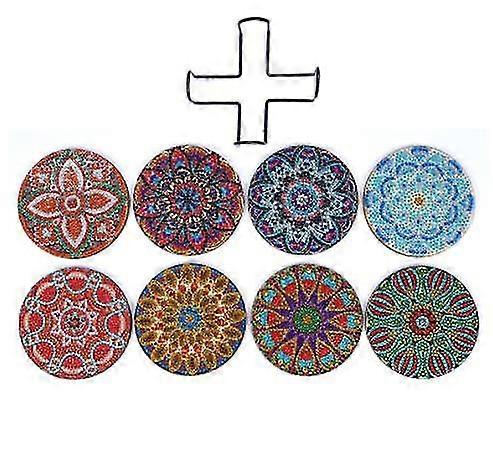 8 Pcs יהלום ציור תחתיות עם מחזיק, Diy Mandala תחתיות יהלום ערכות ציור יהלום למבוגרים מתחילים