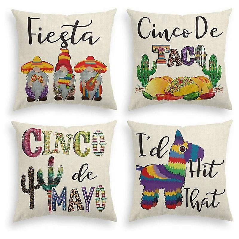 Fiesta Sombrero Gnome Throw Pillow Cover, 18 x 18 Inch Cactus Donkey Pinata Cushion Case for Sofa