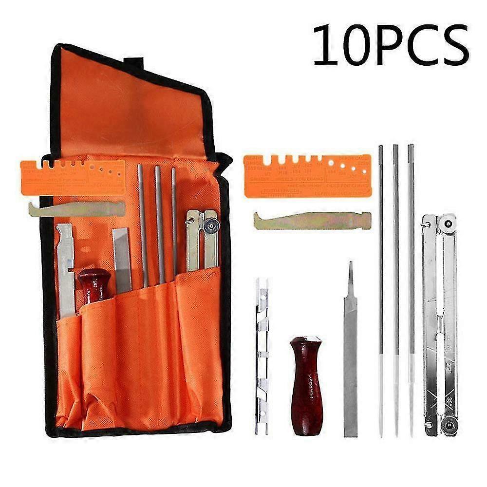 10pcs / set Kettensäge Sharpener File Kit Holzgriff Tiefenmesser Werkzeug zum Schärfen von Dateien