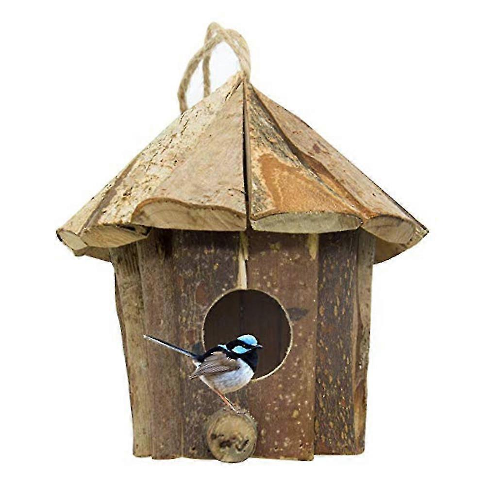Wooden Hanging Countryside Garden Chickadee Bird Nest House Hut Cage Home Decor