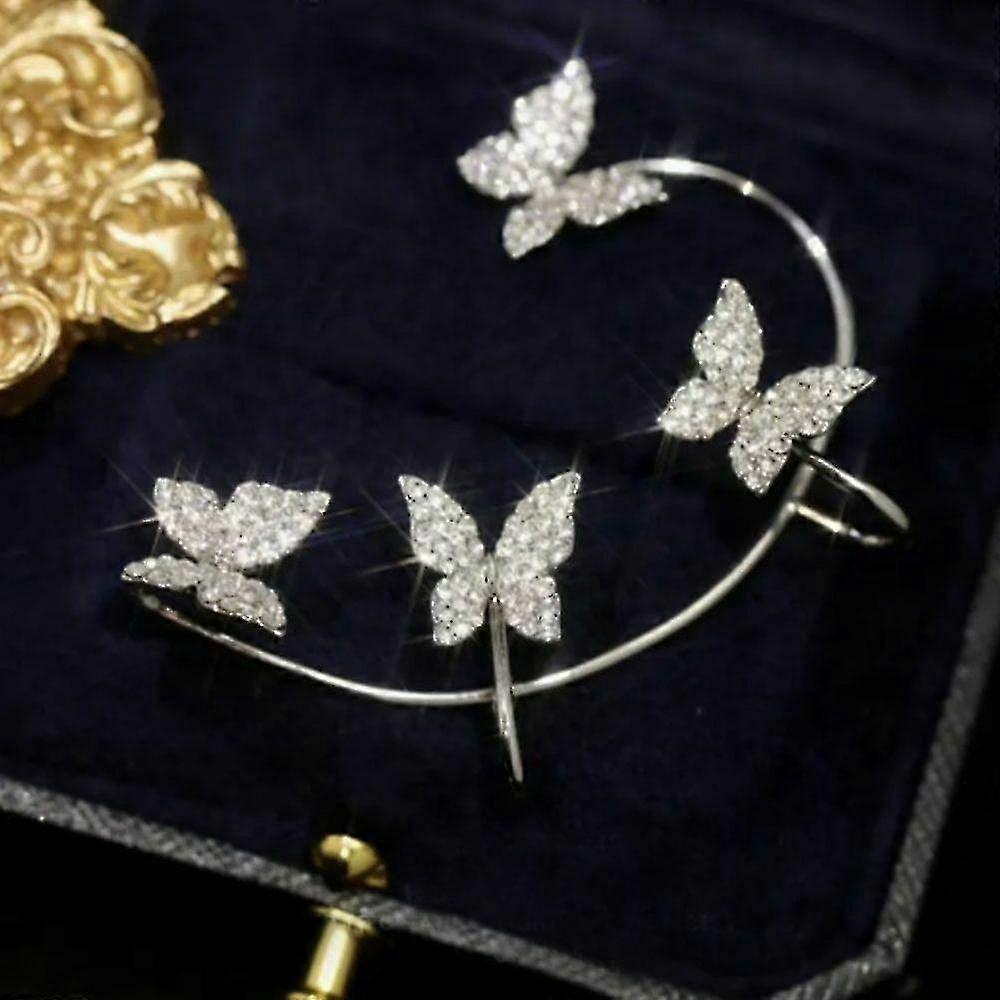 Yaju Sparkling Zircon Butterfly Earrings Ear Wrap Dangle Ear Cuff Non Piercing Earrings1pcssilver Left Ear
