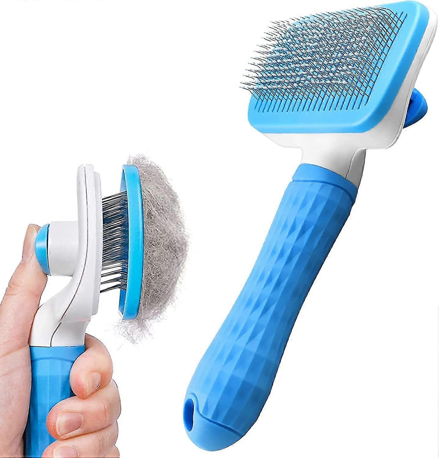 Dog Brush Cat Brush Grooming Comb, Self-cleaning Brushes For Cat And Dog With Smooth Handle, Pet Grooming Tool With Cleaning Button For Cat, Dog, Mass