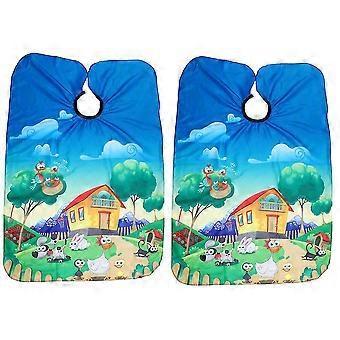2pcs Adorable Cartoon Pattern Salon Cape Barber Hairdressing Cape For Kids