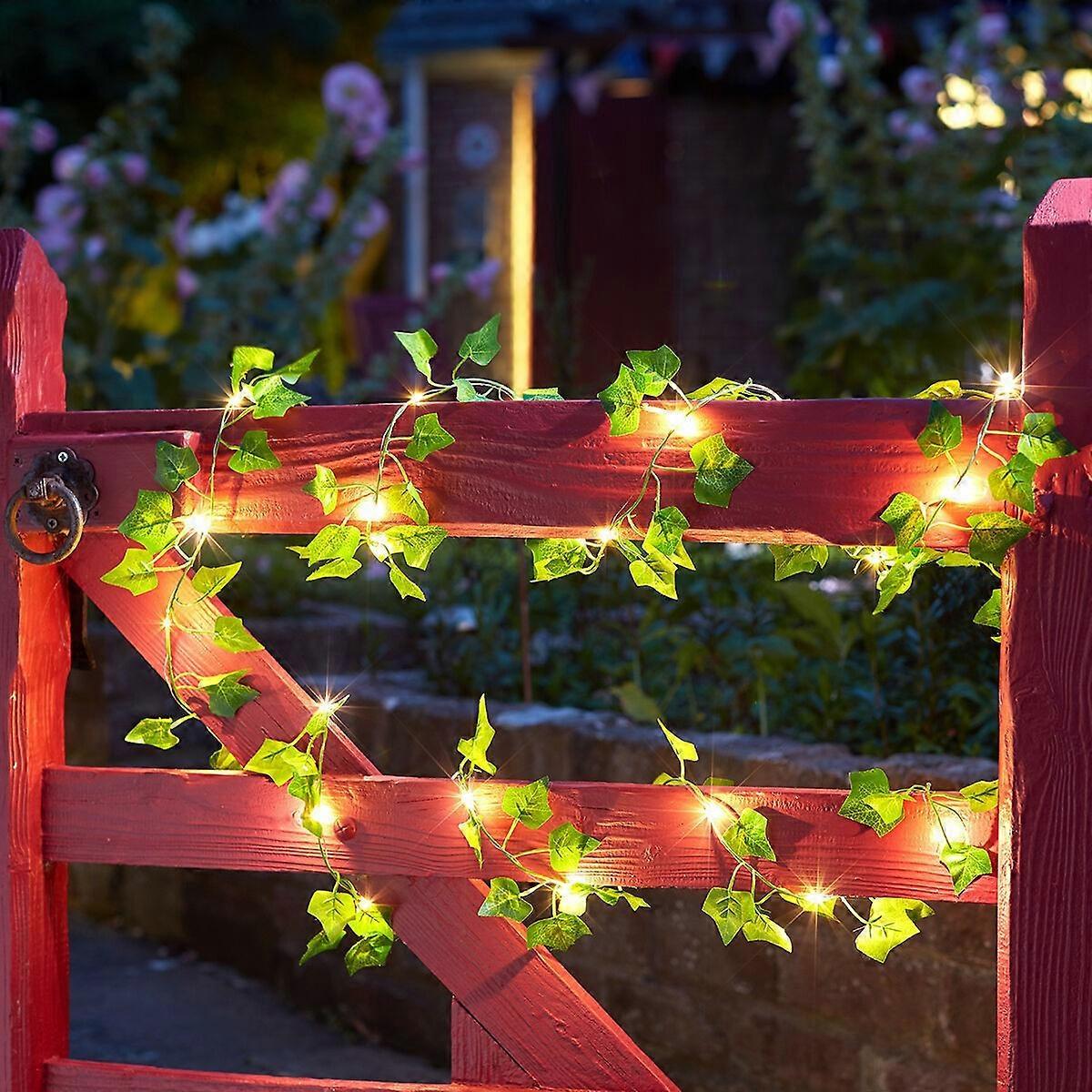 Artificial Green Leaf Rattan Garland String Lights Vine Fairy LED Copper Wire Decor Solar Powered 20 LED