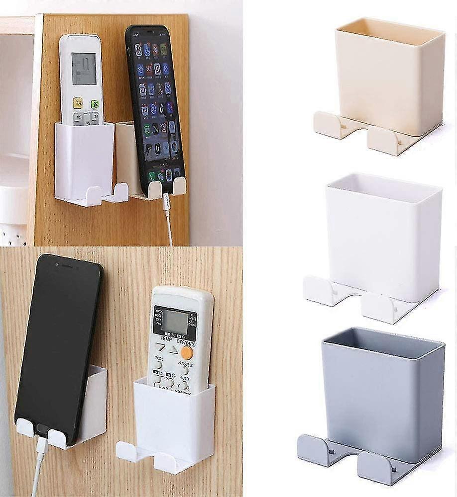3Pcs Wall Mounted Storage Box Home Wall Wire Storage Rack Remote Control Phone Charging Bracket Plastic Box