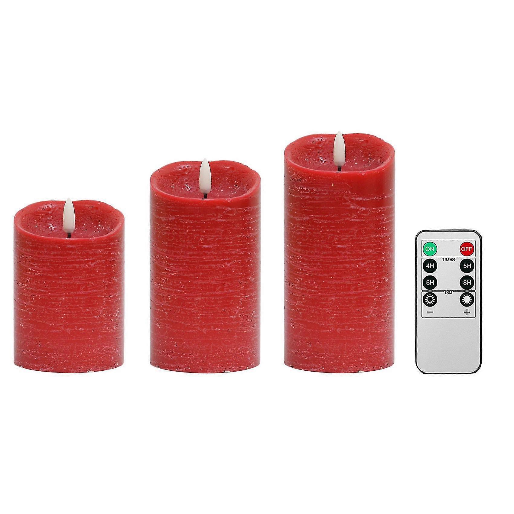 3d Flickering Candle Light Battery Operated Remote Time Control Led Moving Wick Dancing Flame(red)