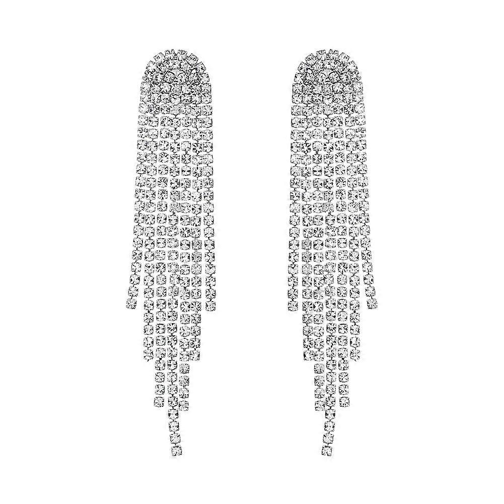 Long Tassel Dangle Earrings for Women,Rhinestone