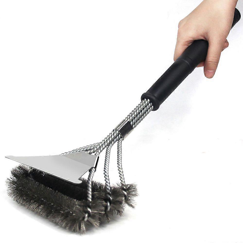 Brosse à barbecue, brosse à barbecue 3 en 1 avec brosse de nettoyage à long manche et grattoir, accessoires de barbecue en acier inoxydable, 43,5 cm