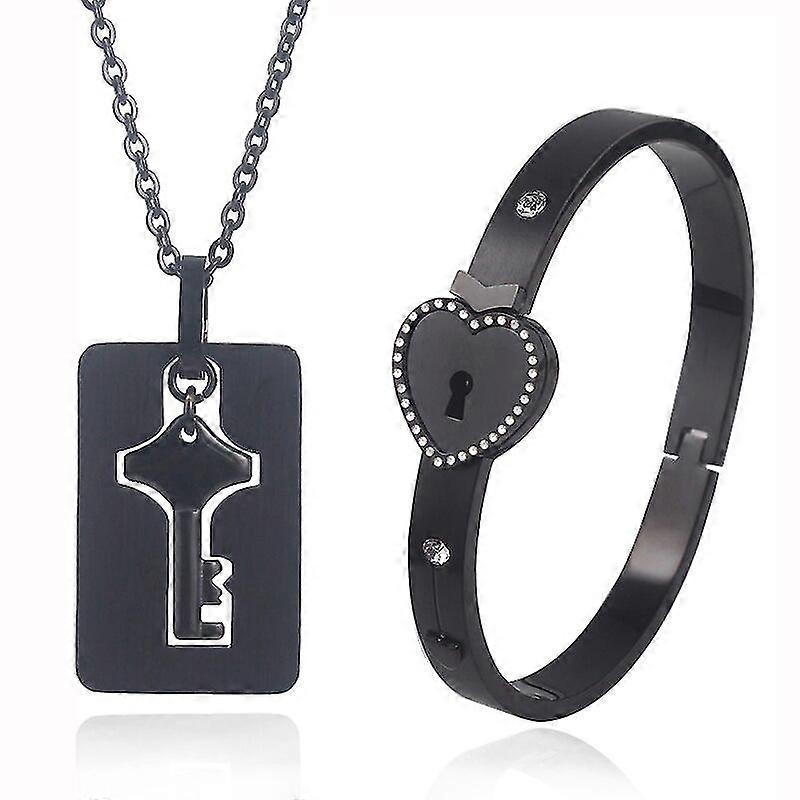 同心ロックハートブレスレットチョーカーセットジュエリーステンレススチールキーペンダントネックレス女性男性恋人カップルバレンタインデー