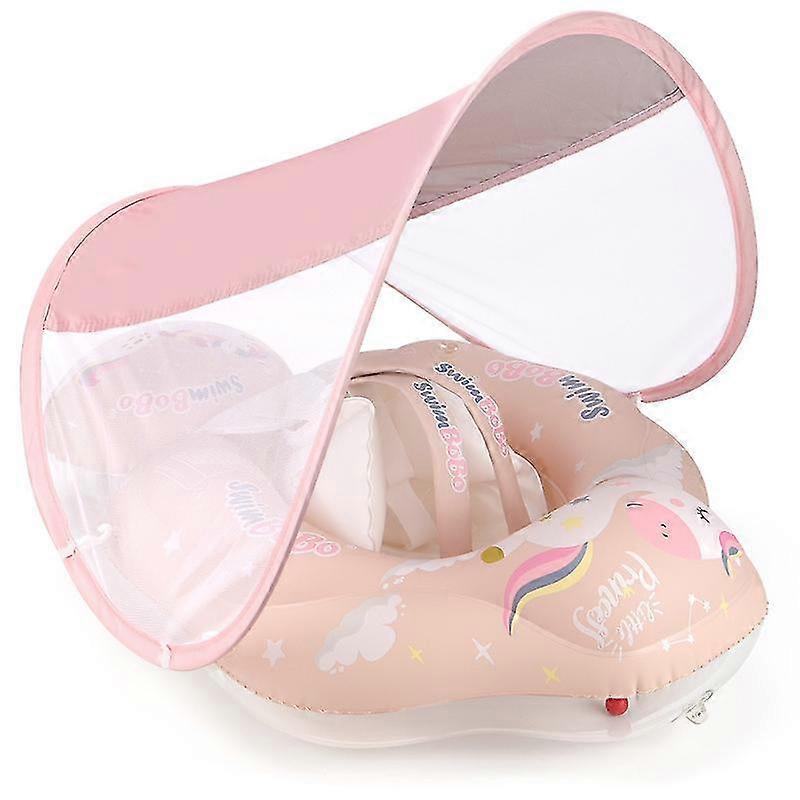Baby Pool Float With Upf50+ Sun Protection Canopy, Add Tail Never Flip Inflatable Baby Float For Toddlers 3-48 Months (pink) S
