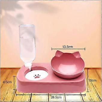 Pet Double Bowl Set for Dogs and Cats with Neck Protection Automatic Drinking in Medium Pink