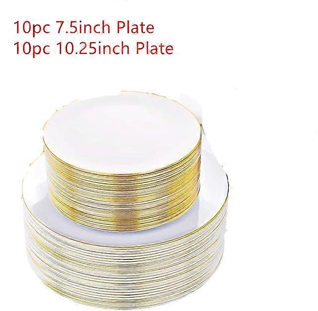 20 Peças de Talheres Descartáveis 7,5 polegadas e 10,25 polegadas Barroco Branco e Ouro Bandeja de Plástico Descartável Suprimentos para Festa de Casamento