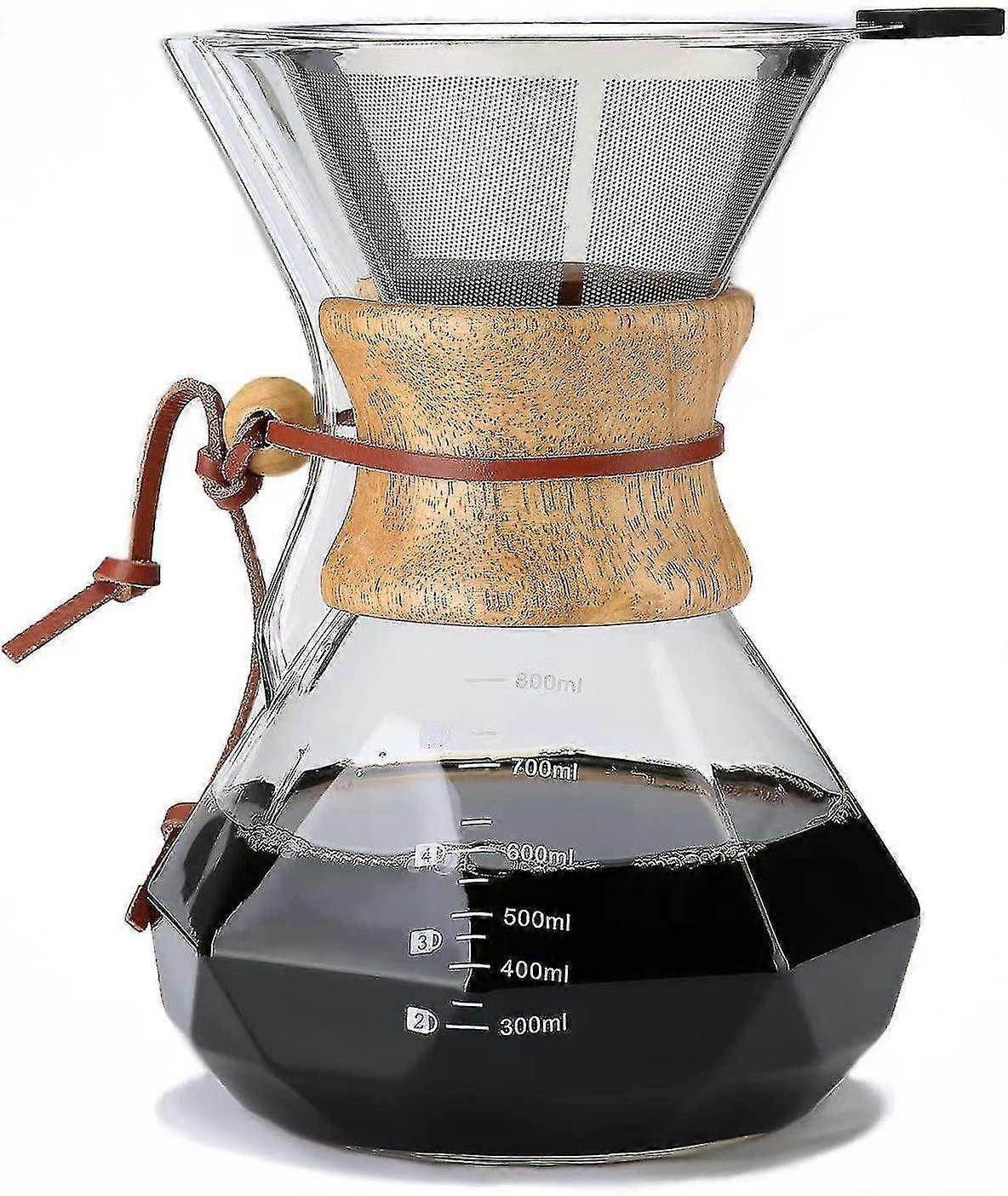 Pour Over Coffee Maker With Permanent Filter, 800ml Borosilicate Glass Coffee Pot
