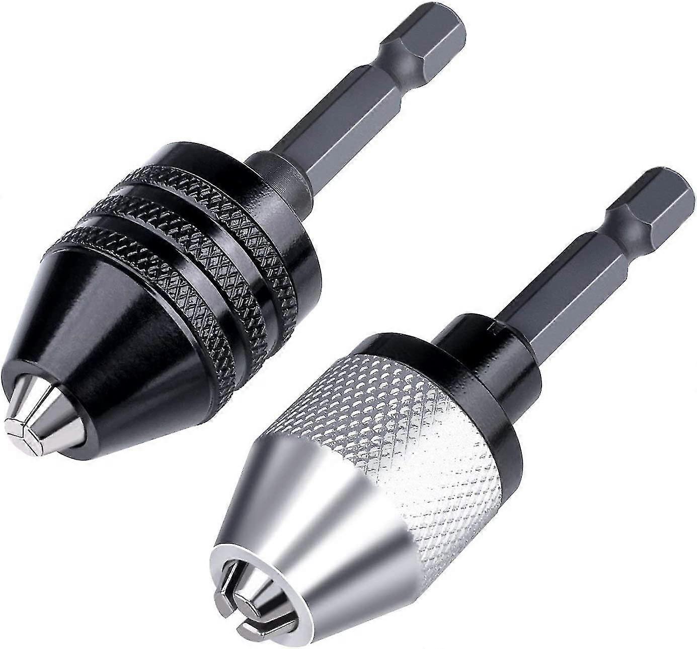 2 Piece 6.35mm (1/4") Keyless Drill Bit Hex Chuck Keyless Chuck Quick Change Adapter Converter Clamp 0.3~6.5mm
