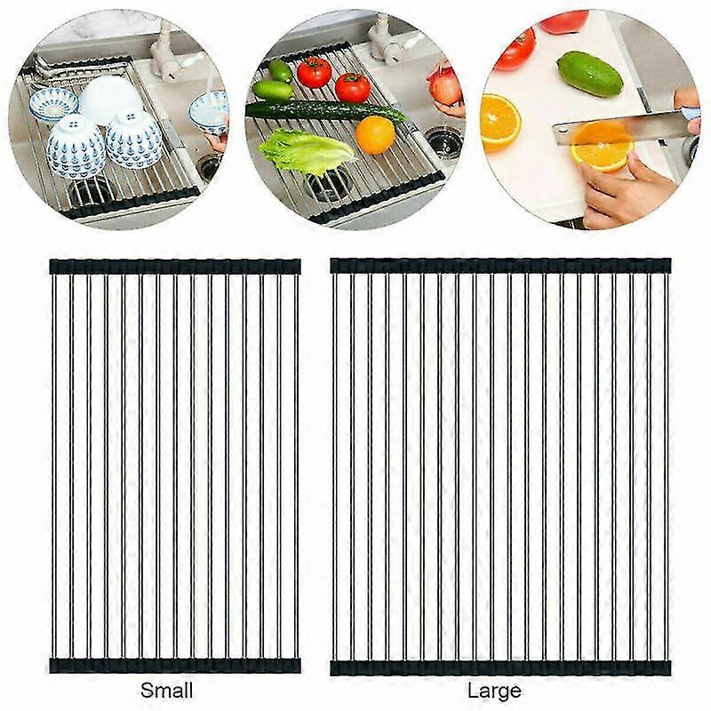 Dish Rack Drying Drainer Over Sink Stainless Steel Rack Roll Up Foldable Kitchen