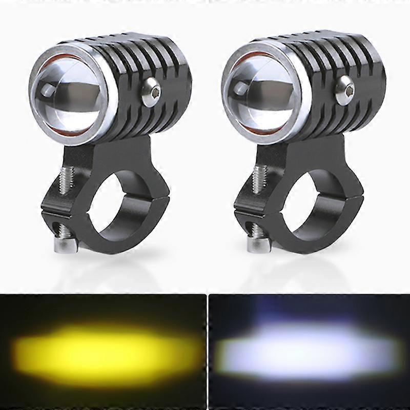 Motorcycle LED Mini Headlight Projector Lens Dual Color Driving Light Auxiliary Spotlight Lamp for Cafe Racer ATV Scooter